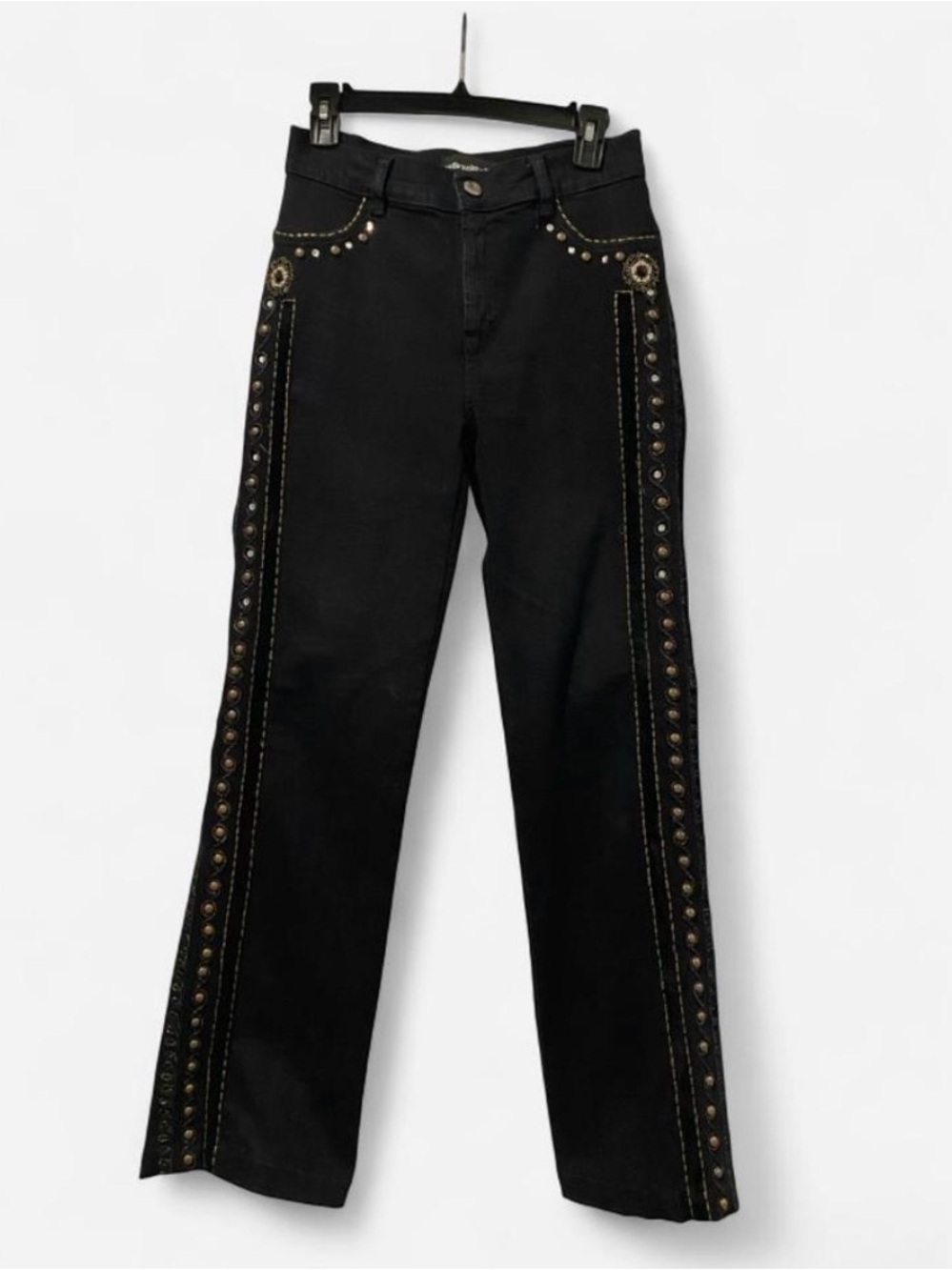 Embellished Black Wide-Leg Jeans with Stud Detail